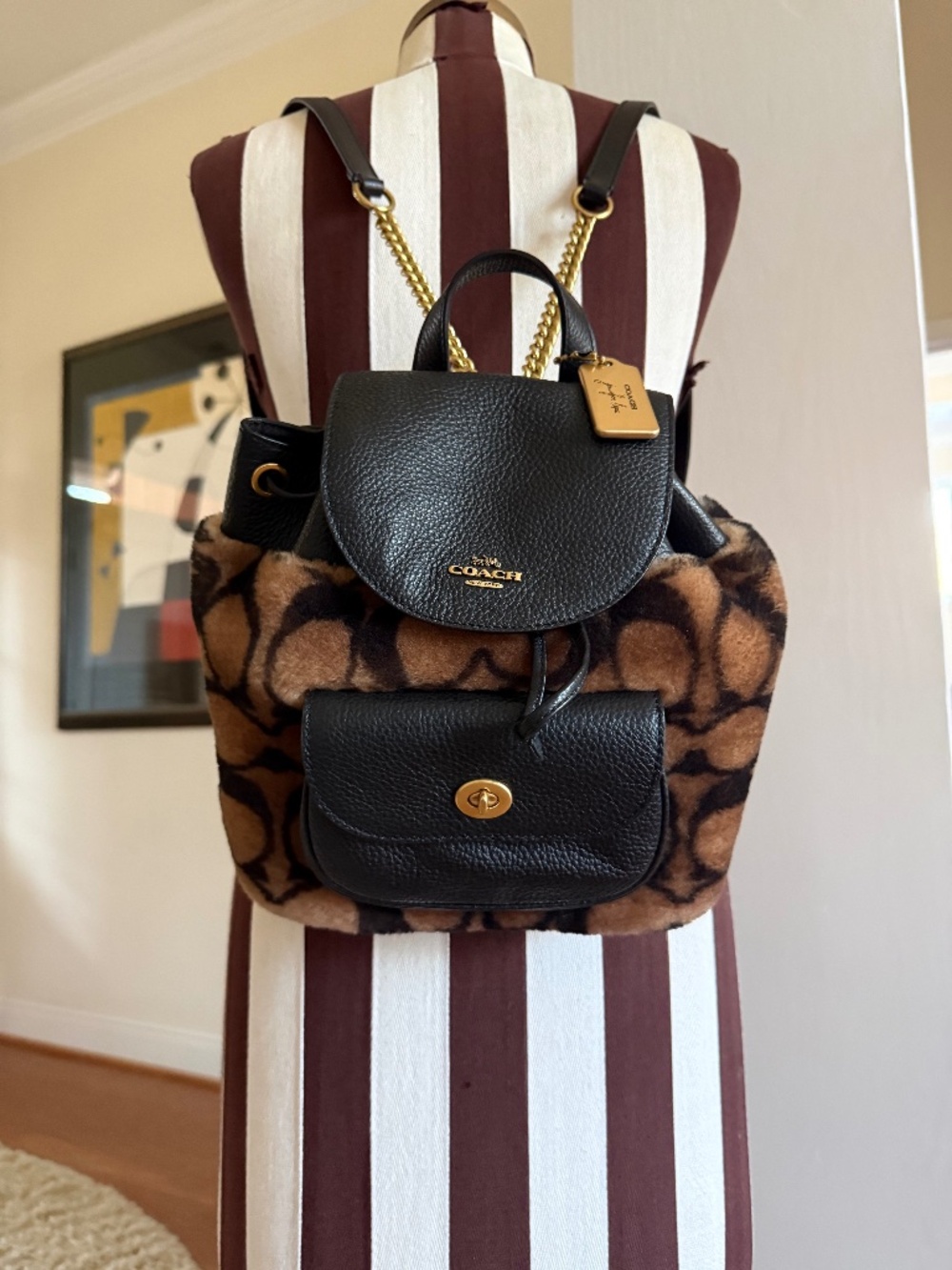 Coach X Jennifer Lopez Pennie 22 In Signature Shearling Chain Strap Backpack